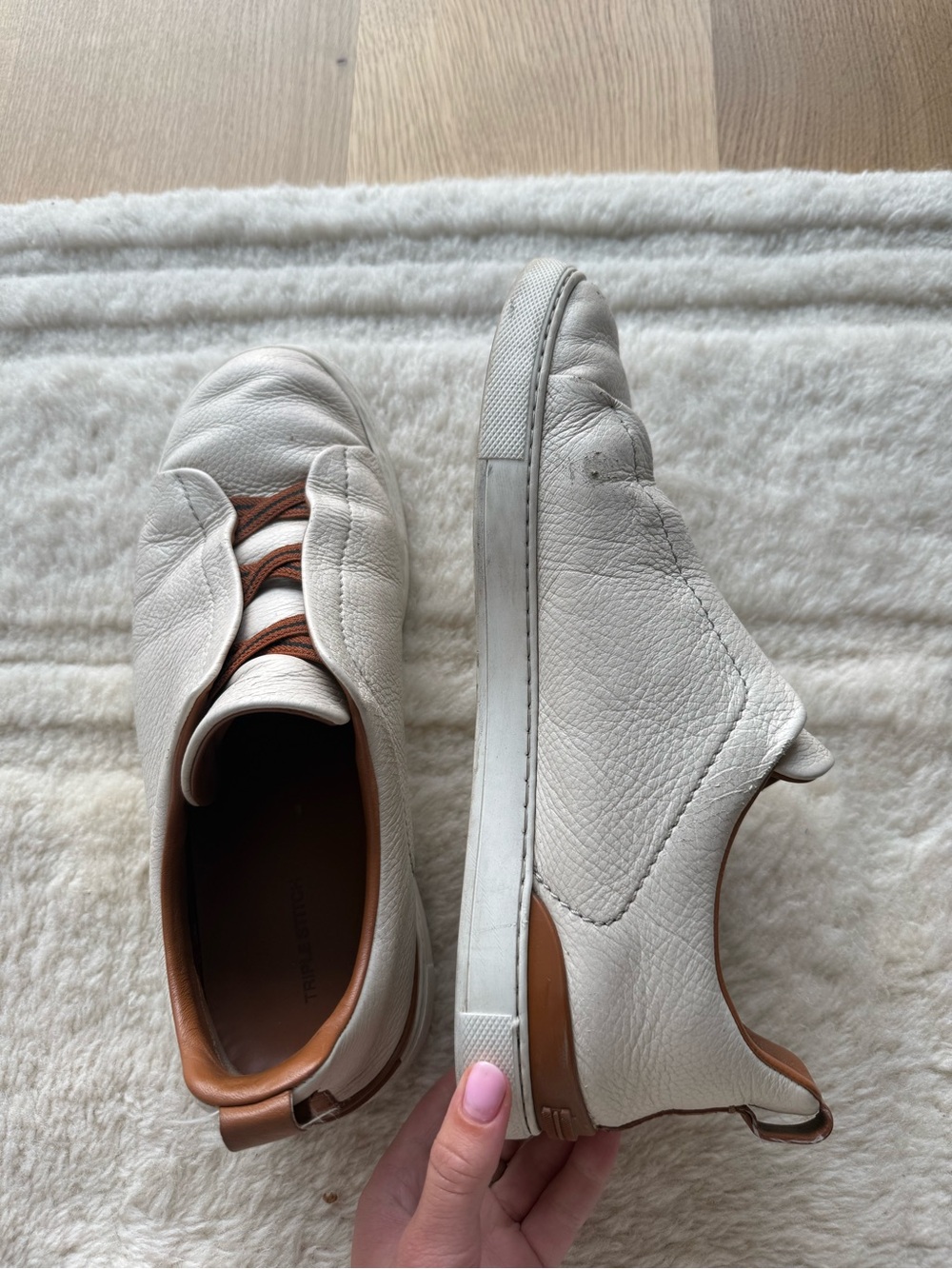 Zegna Triple Stitch off-white leather low-top sneakers
